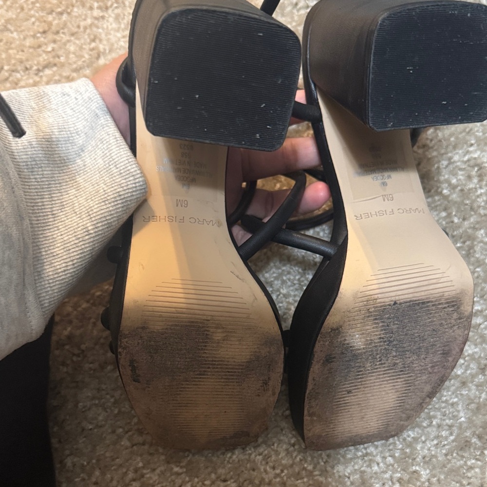 Marc Fisher Black Strappy Block Heel Sandals - Picture 6 of 7